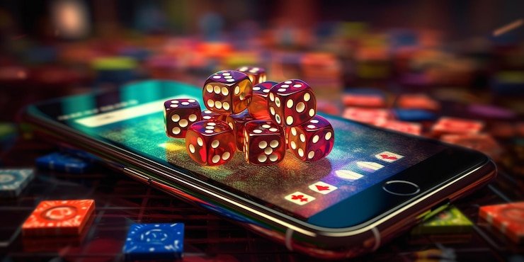 Panel kontrol permainan di bagian bawah dengan tombol putar, pengaturan taruhan, dan indikator saldo akun